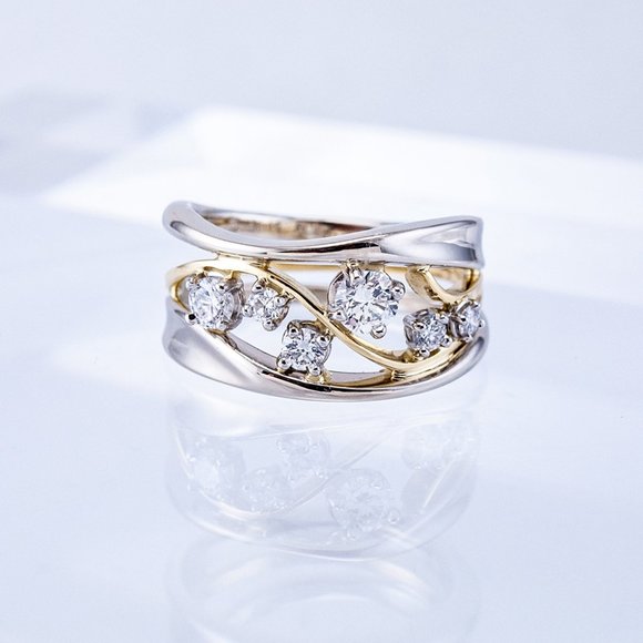 🎁 Fashion Trendy Gold Silver Wave Stackable Aesthetic Hollow Ring, VIP427 - Picture 3 of 8